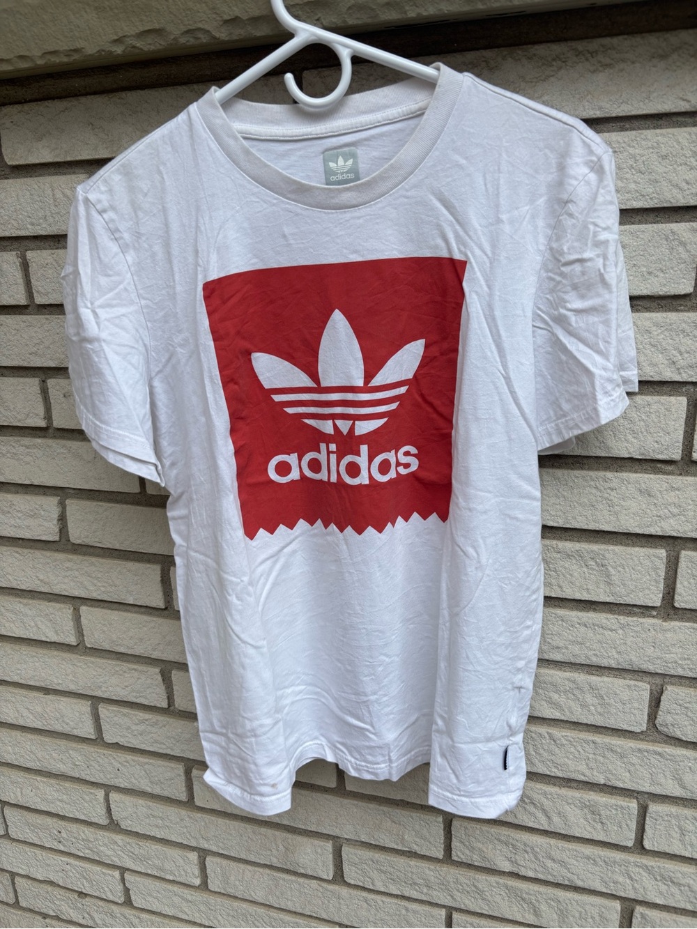 adidas White Tee with Red Trefoil Graphic